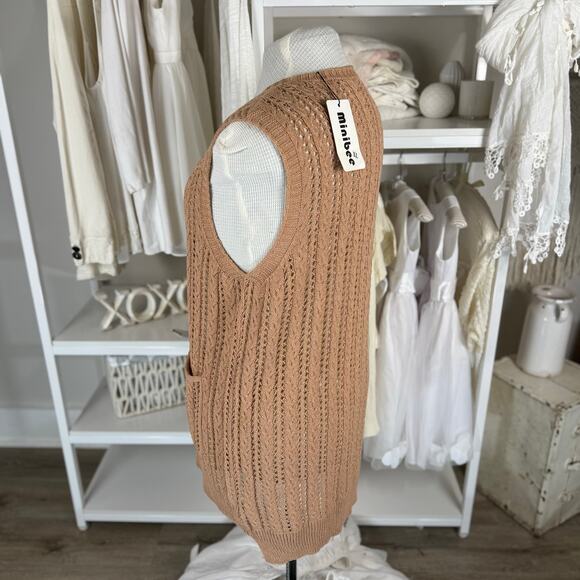 Minibee Women's Tan Sleeveless Pullover Sweater Vest Tunic #3488 - Picture 3 of 8